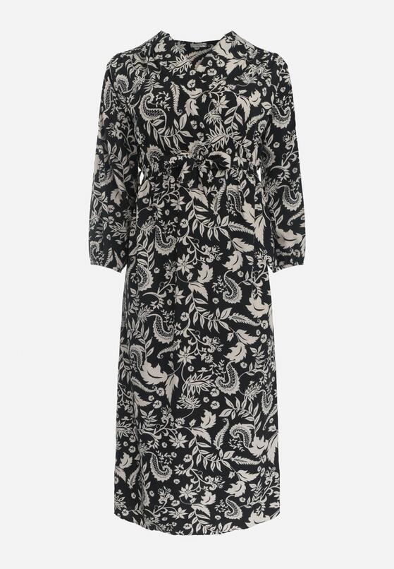 Czarna Sukienka Maxi o Rozkloszowanym Fasonie w Modny Print Renni 6