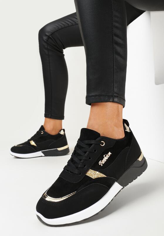 Czarne Sneakersy Ozdobione Brokatem Nephela 1