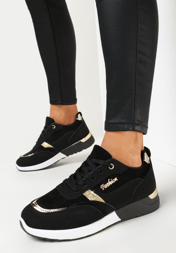 Czarne Sneakersy Ozdobione Brokatem Nephela 2