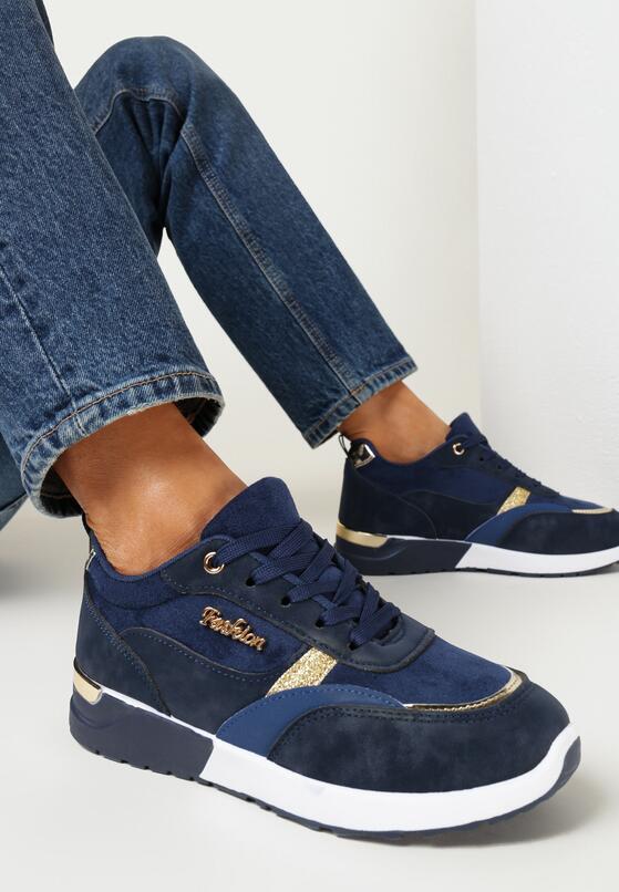 Granatowe Sneakersy Ozdobione Brokatem Nephela 1