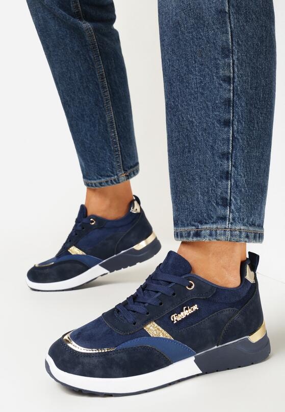 Granatowe Sneakersy Ozdobione Brokatem Nephela 2