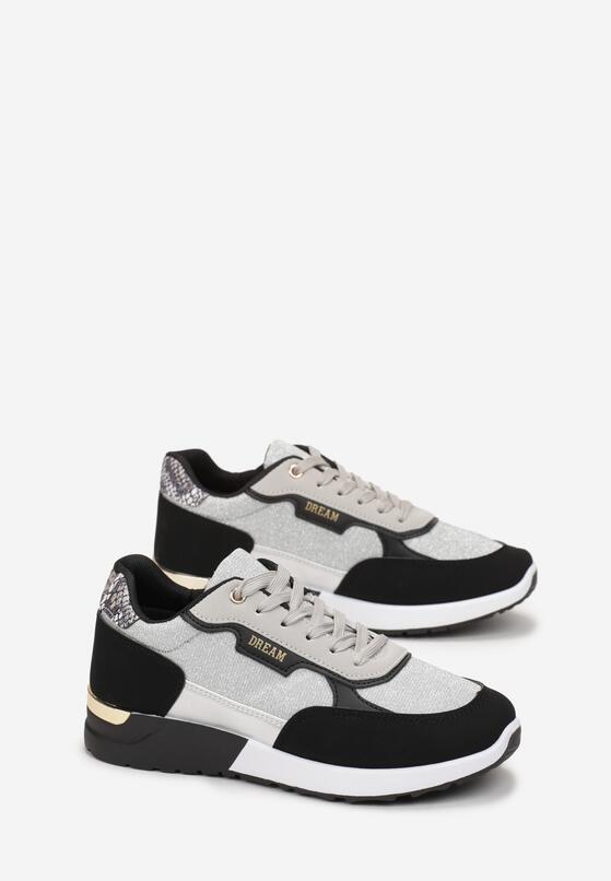 Srebrno-Czarne Sneakersy przed Kostkę z Brokatem Balfora 4