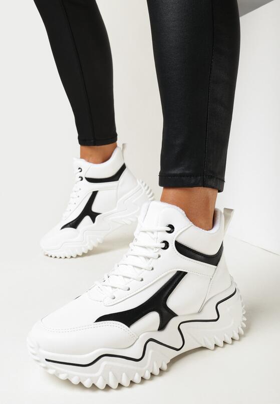 Białe Sznurowane Sneakersy na Masywnej Podeszwie Sligga 2