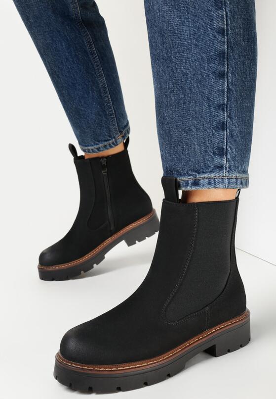 Czarne Botki Sztyblety z Imitacji Zamszu Faina 2
