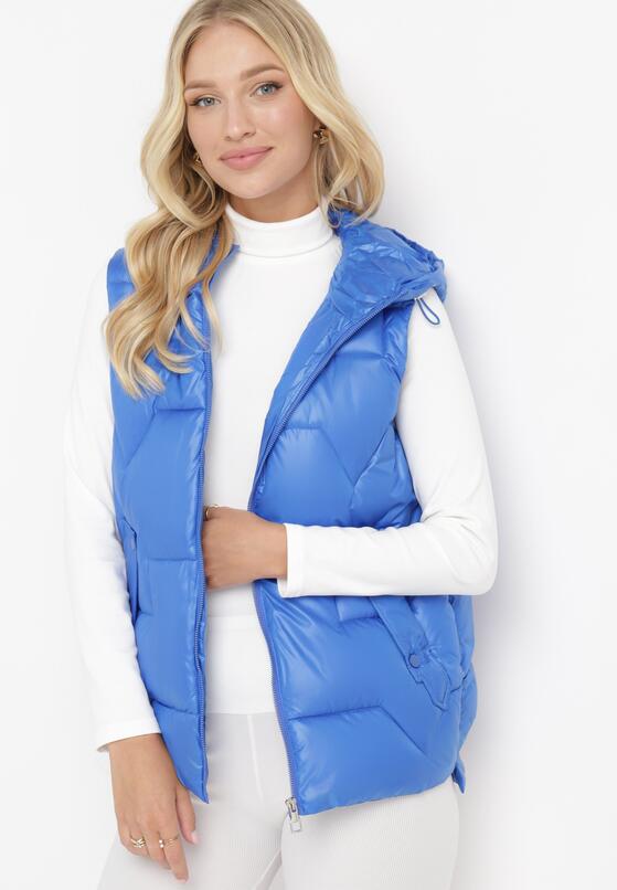 Niebieska Pikowana Kamizelka z Nieodpinanym Kapturem Unaria 2