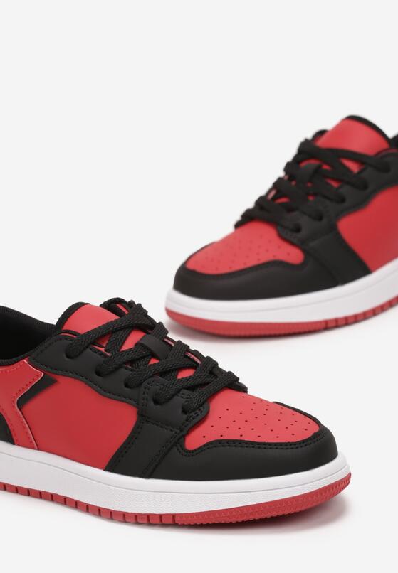 Czarno-Czerwone Sznurowane Buty Sportowe na Płaskiej Podeszwie Dodatkowo Zapinane na Rzep Babes 3