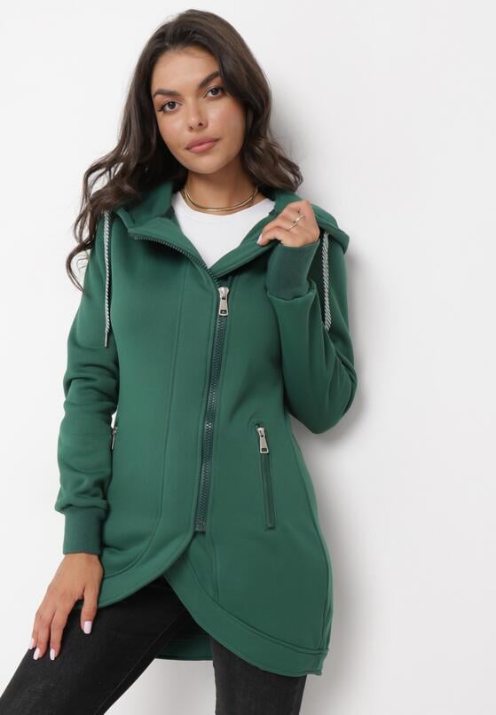 Zielona Ocieplona Bluza z Asymetrycznym Suwakiem i Kapturem Rivana 1