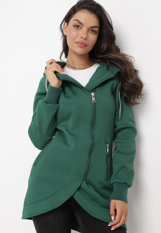 Zielona Ocieplona Bluza z Asymetrycznym Suwakiem i Kapturem Rivana 2
