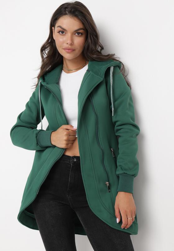 Zielona Ocieplona Bluza z Asymetrycznym Suwakiem i Kapturem Rivana 4