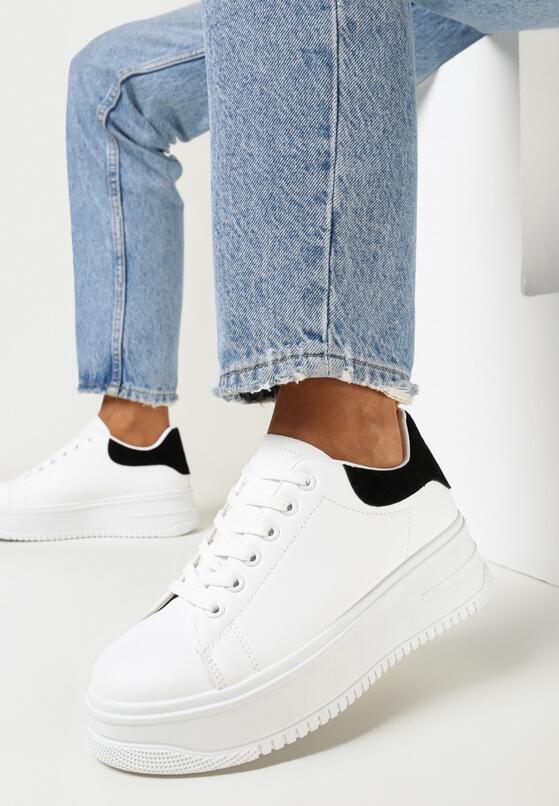 Biało-Czarne Sneakersy przed Kostkę na Platformie Semirane 1