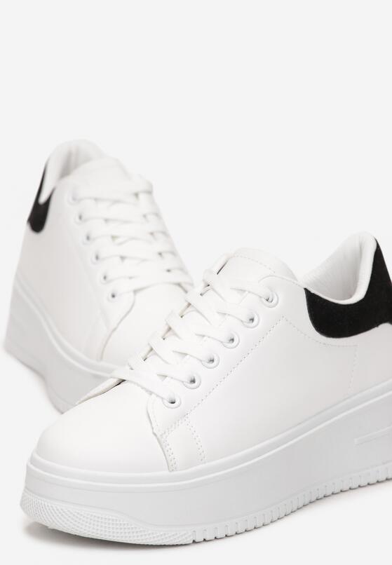 Biało-Czarne Sneakersy przed Kostkę na Platformie Semirane 5
