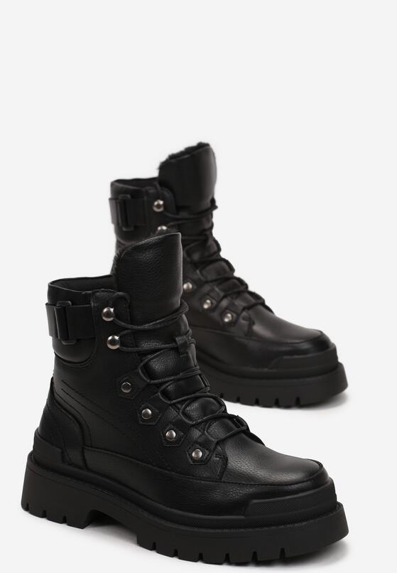 Czarne Traperki na Grubej Podeszwie z Wiązaniem Helara 4