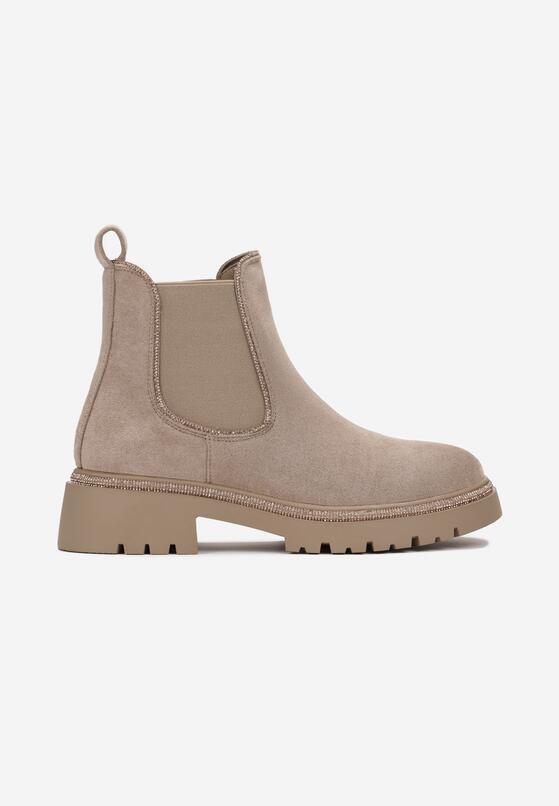 Ciemnobeżowe Botki Sztyblety z Cyrkoniami Sefia 3