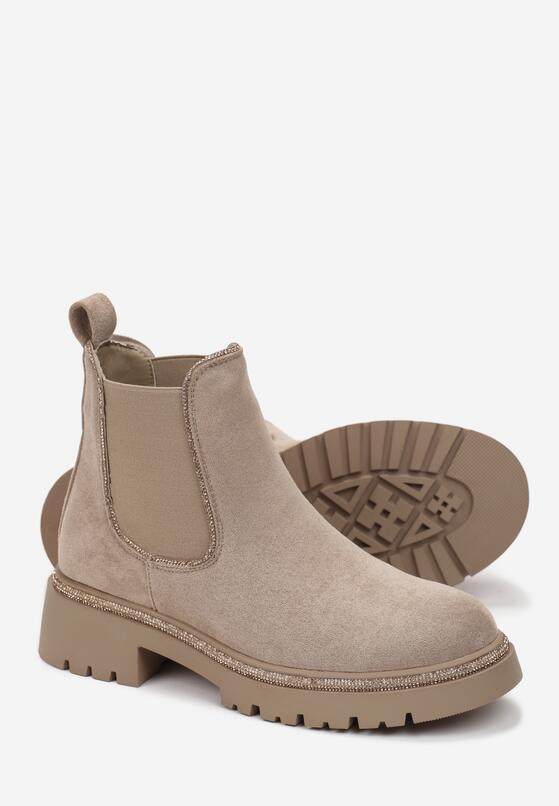 Ciemnobeżowe Botki Sztyblety z Cyrkoniami Sefia 4