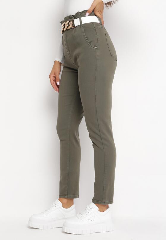 Ciemnozielone Jeansy Mom Fit z Paskiem Ceva 1