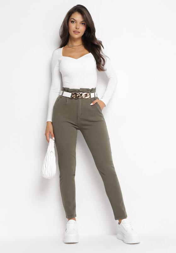 Ciemnozielone Jeansy Mom Fit z Paskiem Ceva 2