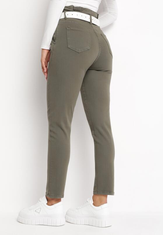 Ciemnozielone Jeansy Mom Fit z Paskiem Ceva 3