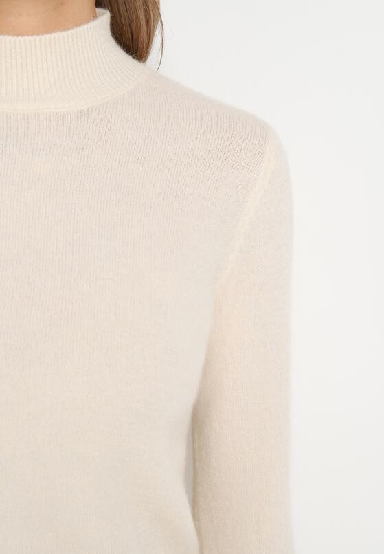 Biało-Beżowy Klasyczny Sweter Golf ze Ściągaczami na Rękawach Cunna 5