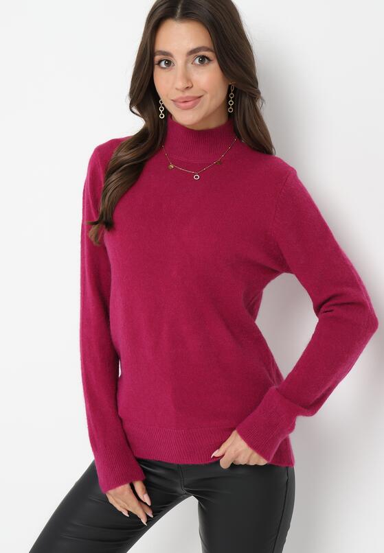 Ciemnofioletowy Klasyczny Sweter Golf ze Ściągaczami na Rękawach Cunna 4