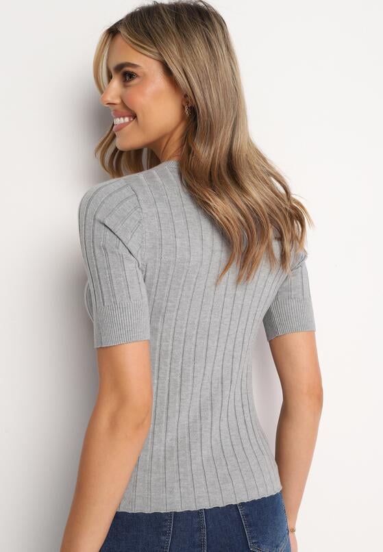 Szara Bluzka z Krótkim Rękawem z Elastycznymi Ściągaczami Stellana 3