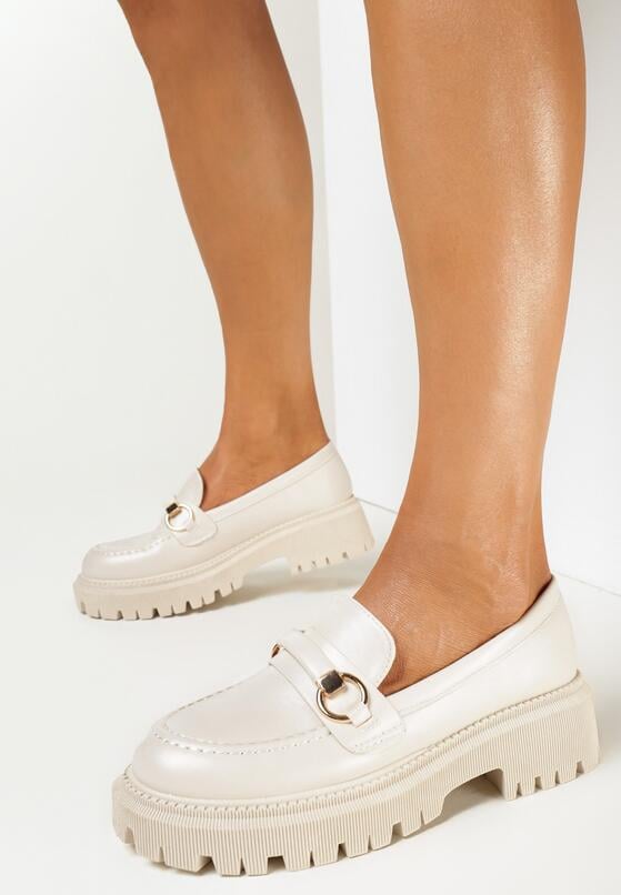 Beżowe Mokasyny na Grubej Podeszwie z Delikatną Klamerką Saleleni 1