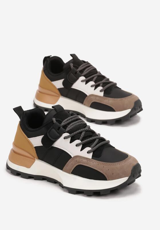 Czarne Sneakersy na Płaskiej Żłobionej Podeszwie z Podwójnym Sznurowaniem Xilome 4