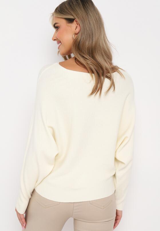 Biały Wełniany Sweter z Rękawem Nietoperz Pografi 3