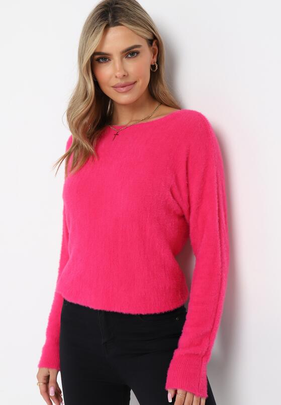Fuksjowy Sweter z Rękawami o Kroju Nietoperz Halis 1