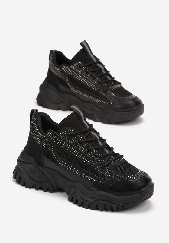 Czarne Sneakersy na Grubej Podeszwie w Cyrkonie Incolea 4