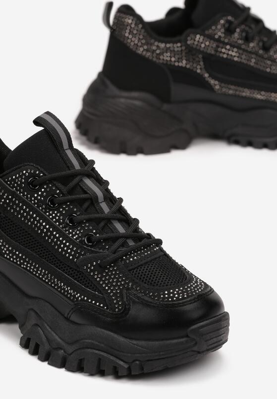 Czarne Sneakersy na Grubej Podeszwie w Cyrkonie Incolea 5