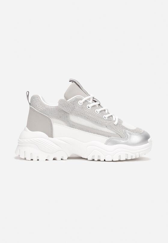 Srebrne Sneakersy na Grubej Podeszwie w Cyrkonie Incolea 3