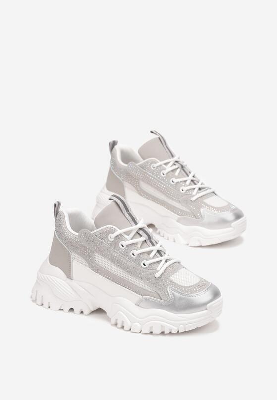 Srebrne Sneakersy na Grubej Podeszwie w Cyrkonie Incolea 4
