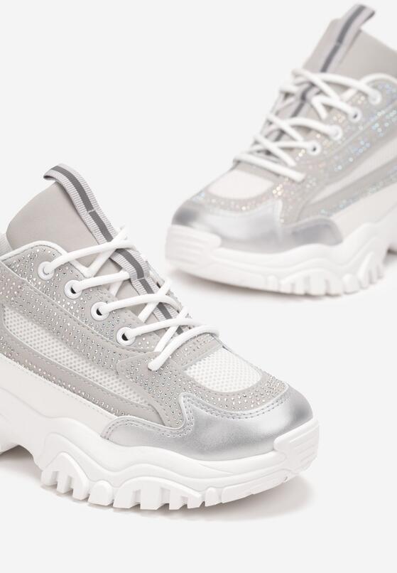 Srebrne Sneakersy na Grubej Podeszwie w Cyrkonie Incolea 5