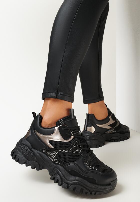 Czarne Sneakersy w Cyrkonie na Grubej Podeszwie Daniattas 1
