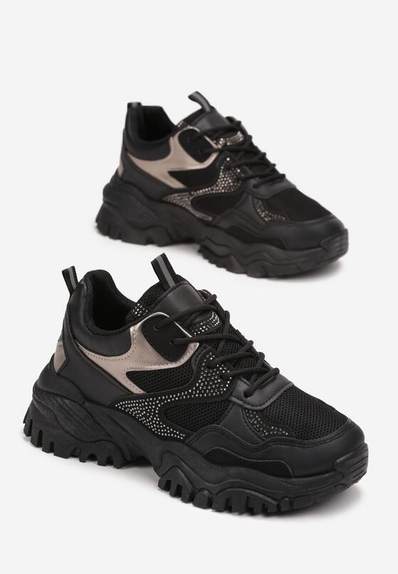Czarne Sneakersy w Cyrkonie na Grubej Podeszwie Daniattas 4