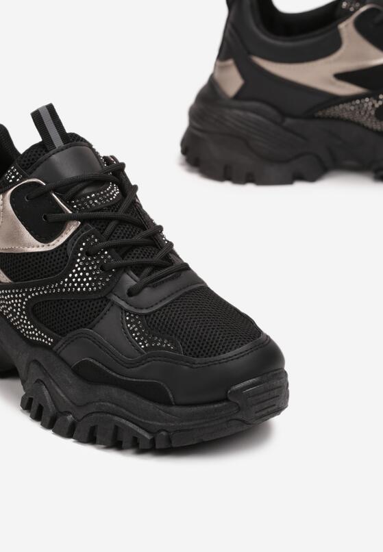 Czarne Sneakersy w Cyrkonie na Grubej Podeszwie Daniattas 5