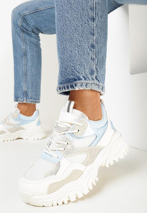 Biało-Niebieskie Sneakersy w Cyrkonie na Grubej Podeszwie Daniattas 1
