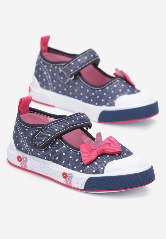 Granatowe Sportowe Balerinki z Zapięciem na Rzep i Kokardką Ombita 2