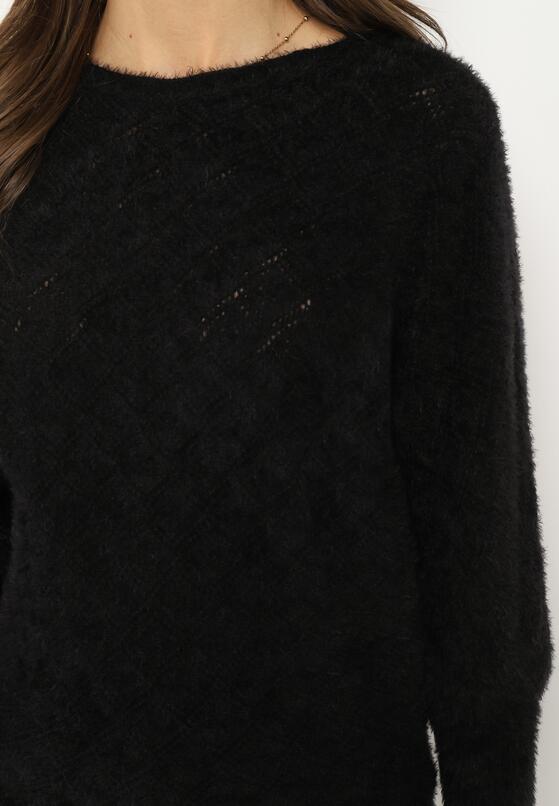 Czarny Puchaty Sweter z Długim Rękawem Typu Nietoperz Rative 5