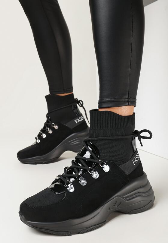 Czarne Sneakersy z Elastyczną Cholewką za Kostkę Nicosia 1