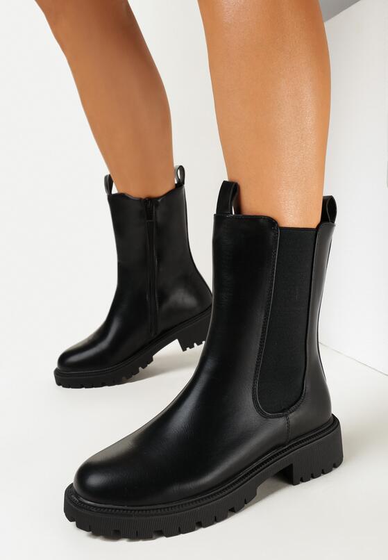 Czarne Botki na Grubej Podeszwie Inesol 1