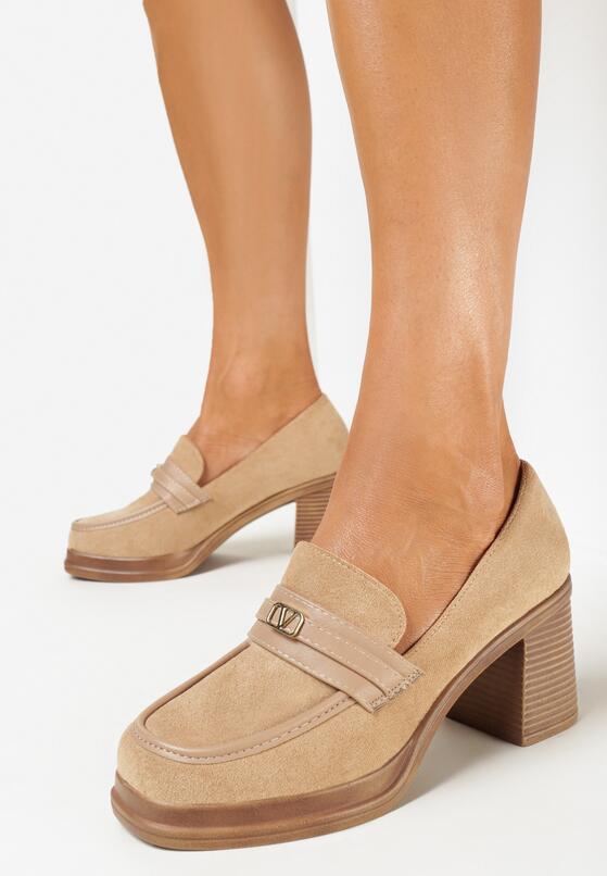 Ciemnobeżowe Półbuty na Słupku Elites 2