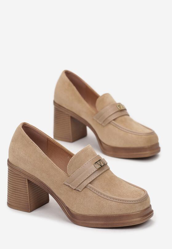 Ciemnobeżowe Półbuty na Słupku Elites 4