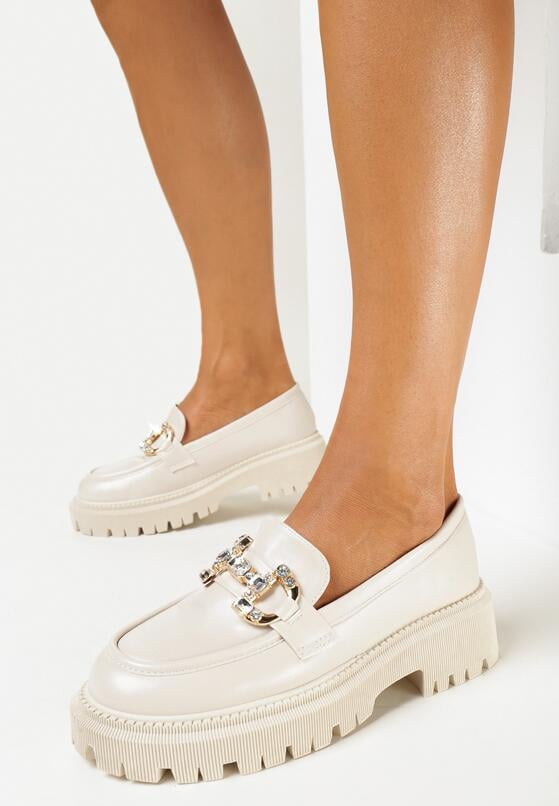 Beżowe Mokasyny z Klamerką na Grubej Podeszwie Lucra 1