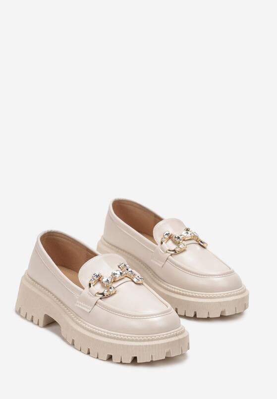 Beżowe Mokasyny z Klamerką na Grubej Podeszwie Lucra 4