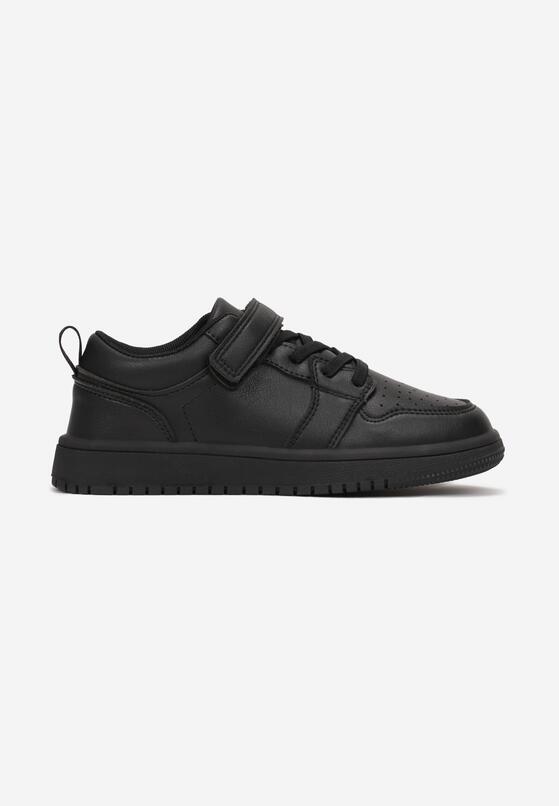 Czarne Płaskie Buty Sportowe Zapinane na Rzep i Sznurowane Haelia 1