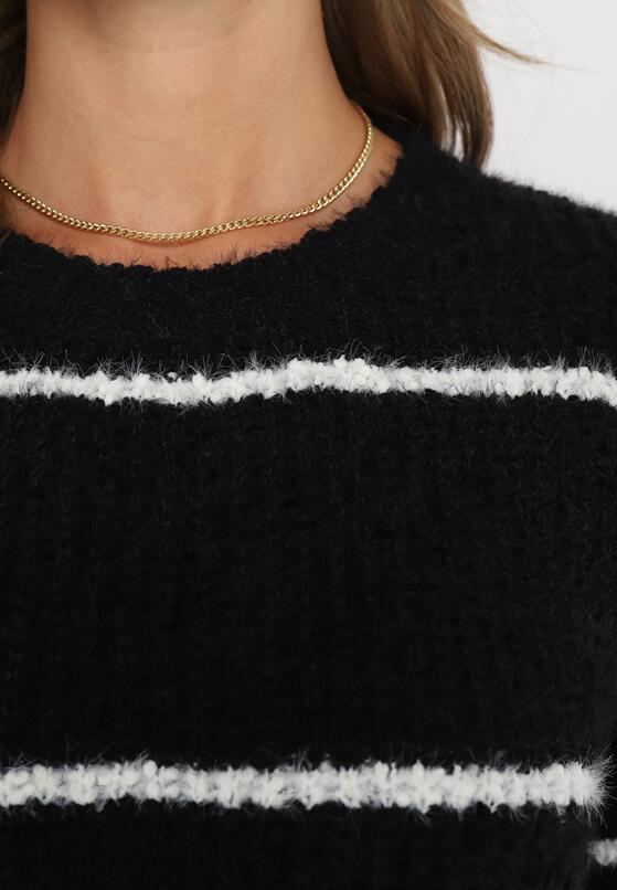 Czarny Sweter z Wełną i Bawełną w Paseczki Lurella 5