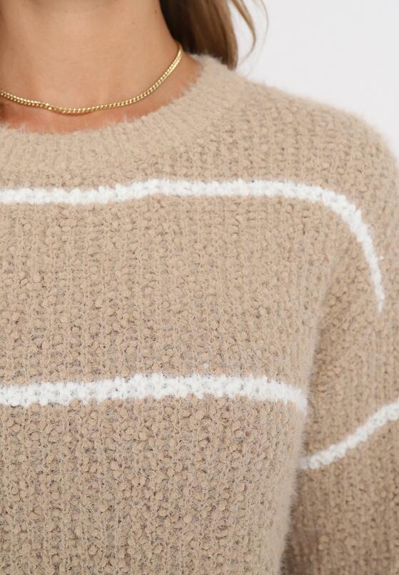 Ciemnobeżowy Sweter z Wełną i Bawełną w Paseczki Lurella 5