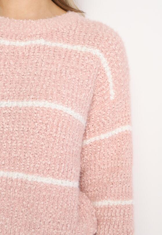 Różowy Sweter z Wełną i Bawełną w Paseczki Lurella 5