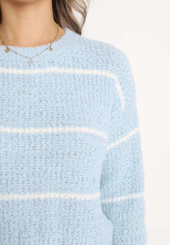 Niebieski Sweter z Wełną i Bawełną w Paseczki Lurella 5